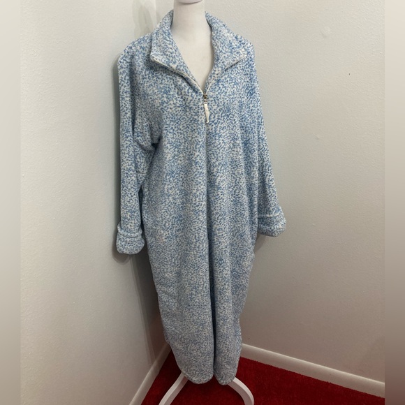 EC Oscar de la Renta Speckled Blue & White Zip-up Duster Size L/XL - Picture 2 of 14